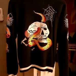 Black Japanese embroidered zip sweatshirt